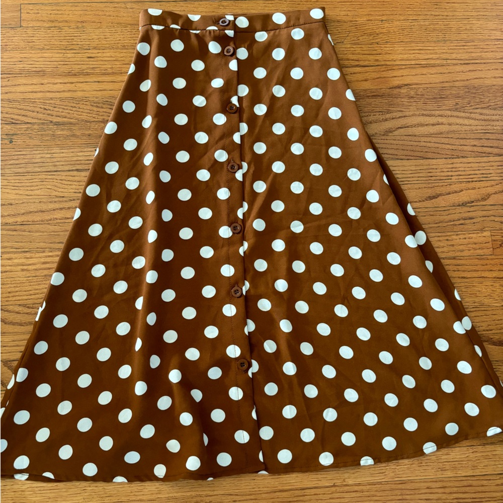 Brown Polka Dot Button-Down Skirt